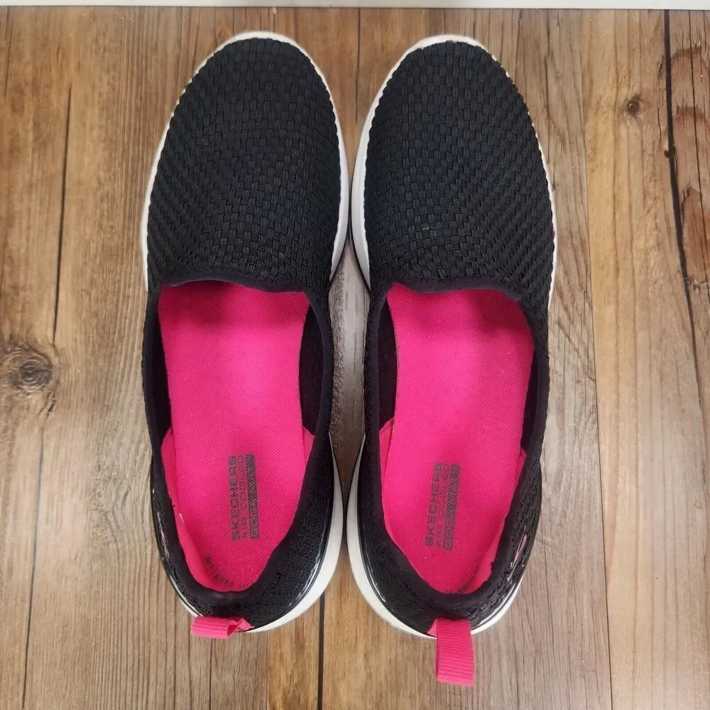 Skechers GOwalk 6 Womens 11 Black Pink Stretch Fit Goga Mat Walking Shoes 124398